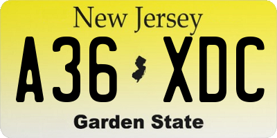 NJ license plate A36XDC