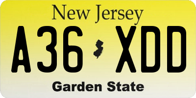 NJ license plate A36XDD
