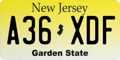 NJ license plate A36XDF