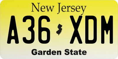 NJ license plate A36XDM