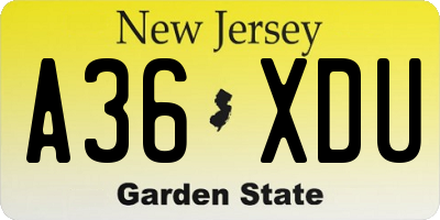 NJ license plate A36XDU