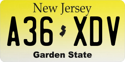 NJ license plate A36XDV