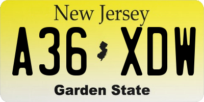 NJ license plate A36XDW
