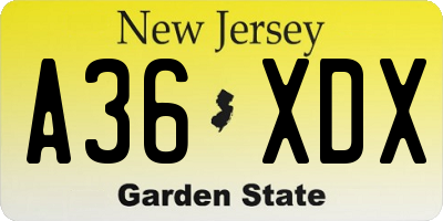 NJ license plate A36XDX