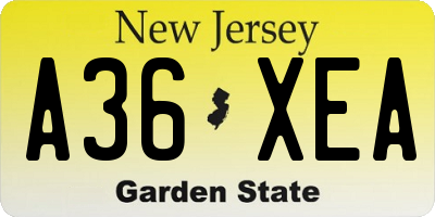 NJ license plate A36XEA