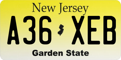 NJ license plate A36XEB
