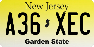 NJ license plate A36XEC