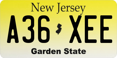 NJ license plate A36XEE