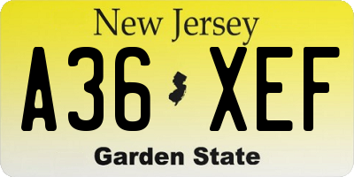 NJ license plate A36XEF