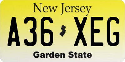 NJ license plate A36XEG