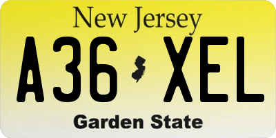 NJ license plate A36XEL