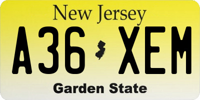 NJ license plate A36XEM