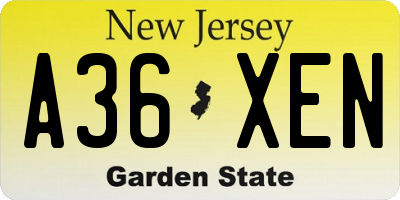 NJ license plate A36XEN