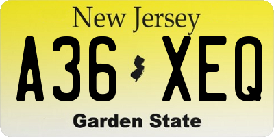 NJ license plate A36XEQ