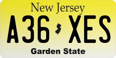 NJ license plate A36XES