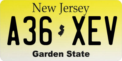 NJ license plate A36XEV