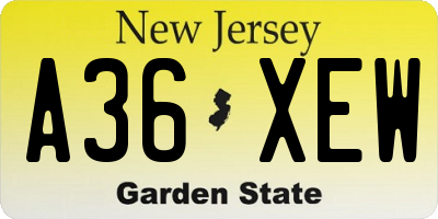 NJ license plate A36XEW