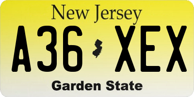 NJ license plate A36XEX