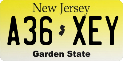 NJ license plate A36XEY