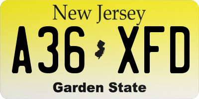 NJ license plate A36XFD