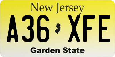 NJ license plate A36XFE
