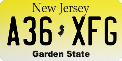 NJ license plate A36XFG