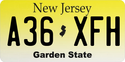 NJ license plate A36XFH