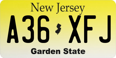 NJ license plate A36XFJ