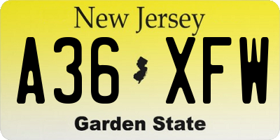 NJ license plate A36XFW