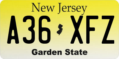 NJ license plate A36XFZ