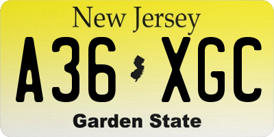 NJ license plate A36XGC