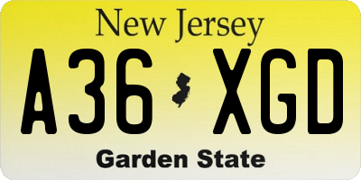 NJ license plate A36XGD