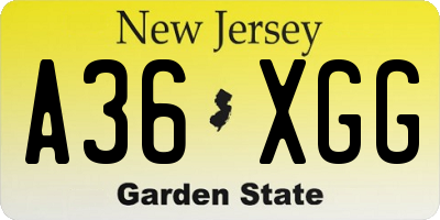 NJ license plate A36XGG
