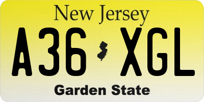 NJ license plate A36XGL