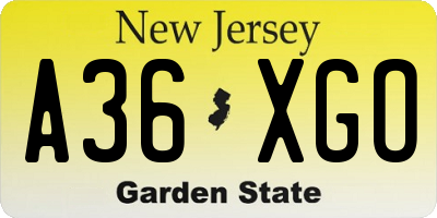 NJ license plate A36XGO