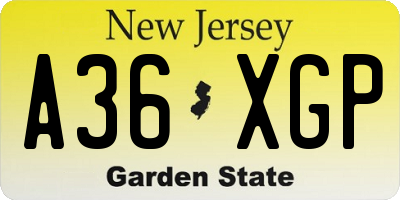 NJ license plate A36XGP