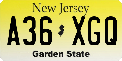 NJ license plate A36XGQ