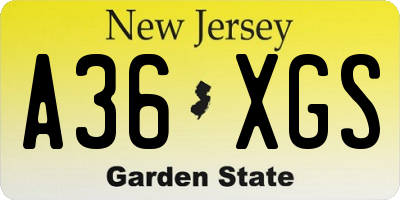 NJ license plate A36XGS