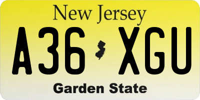 NJ license plate A36XGU