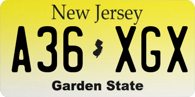 NJ license plate A36XGX