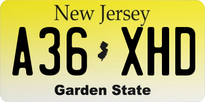 NJ license plate A36XHD