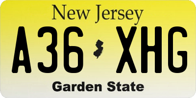 NJ license plate A36XHG