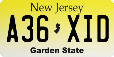 NJ license plate A36XID