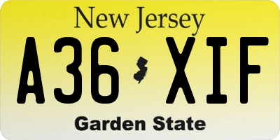 NJ license plate A36XIF