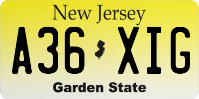 NJ license plate A36XIG