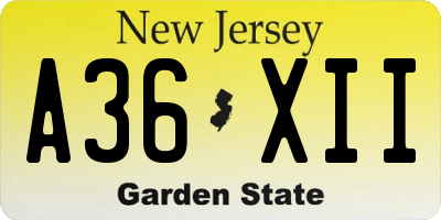 NJ license plate A36XII