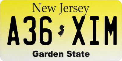 NJ license plate A36XIM