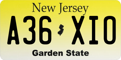 NJ license plate A36XIO