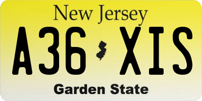 NJ license plate A36XIS