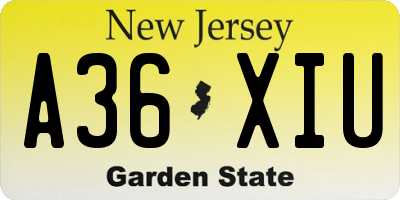 NJ license plate A36XIU
